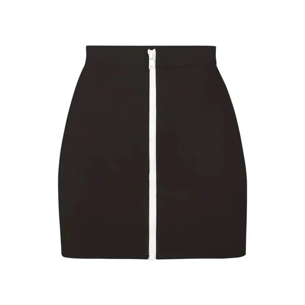 SKIMS Women's Black Zip-Up Swim Mini Skirt ONYX Size S NWOT